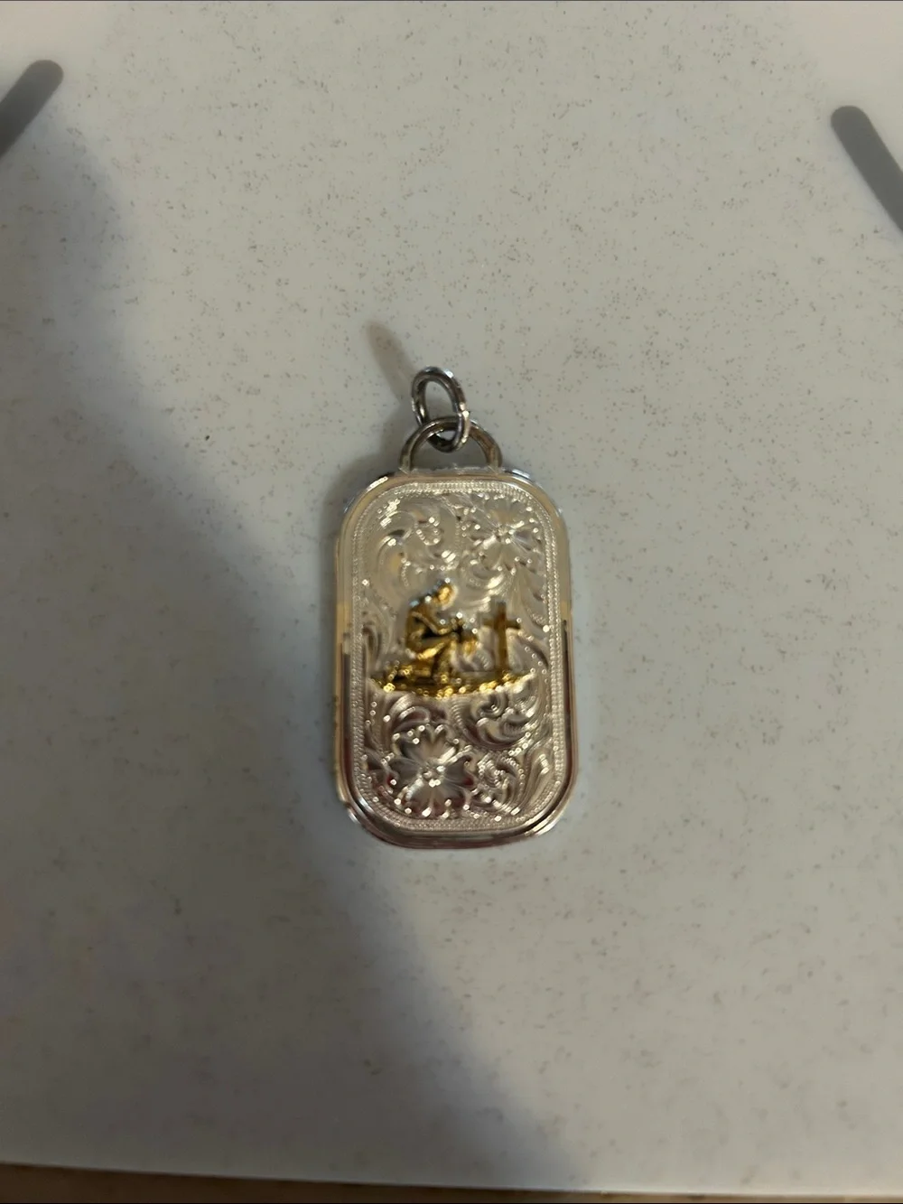 Silver-Tone Engraved Pendant with Gold Accent - Unbranded